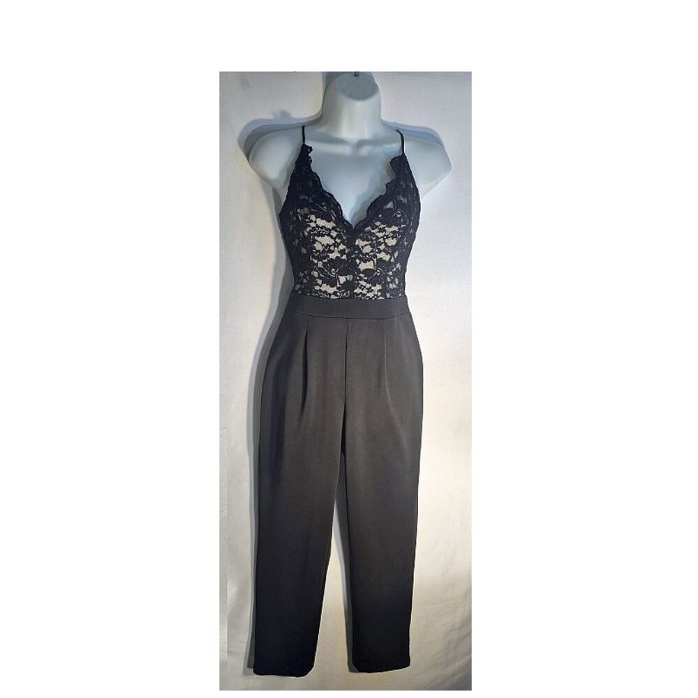 EXPRESS sleeveless Pantsuit, Black with lace and dress pant bottom, size XS tall - Picture 1 of 16